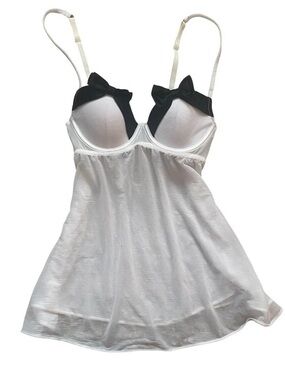 LA SENZA WHITE AND BLACK SHEER TEDDY WITH BOWS SIZE XS